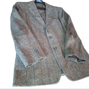 Gentry Suit Coat Gray Herringbone with Elbow Patches Mens 40 R